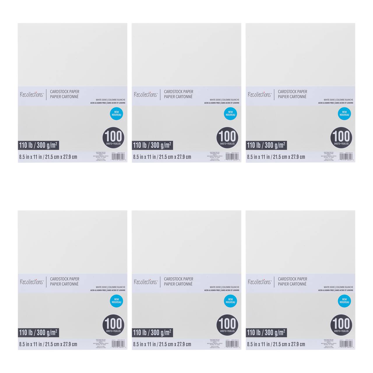 6 Packs: 100 ct. (600 total) White Dove 8.5" x 11" Cardstock Paper by Recollections™
